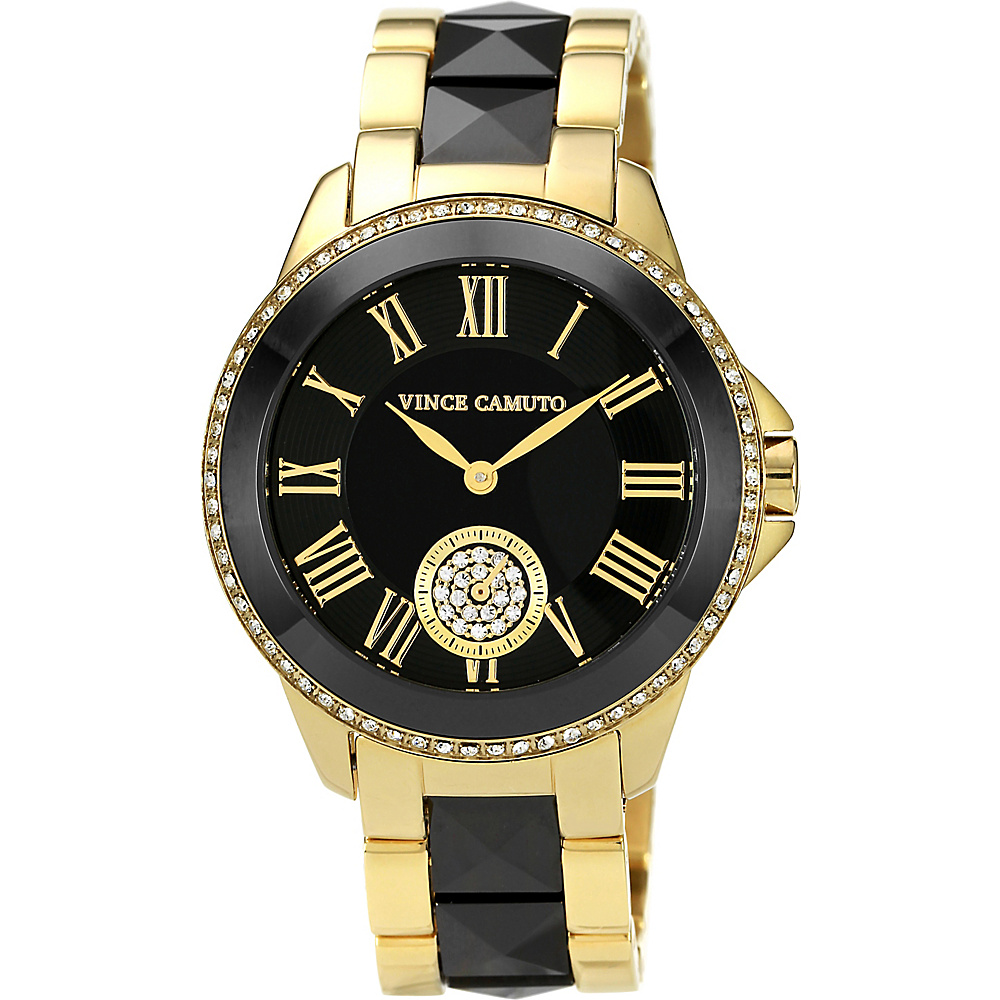 Vince Camuto Watches Crystal Accented Ceramic Stainless Steel Bracelet Watch Black Gold Black Gold Vince Camuto Watches Watches