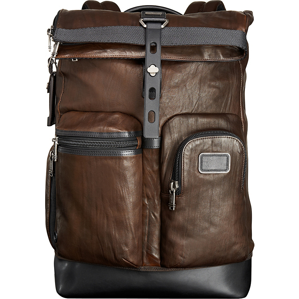 Tumi Alpha Bravo Luke Roll Top Leather Backpack Dark Brown Tumi Business Laptop Backpacks