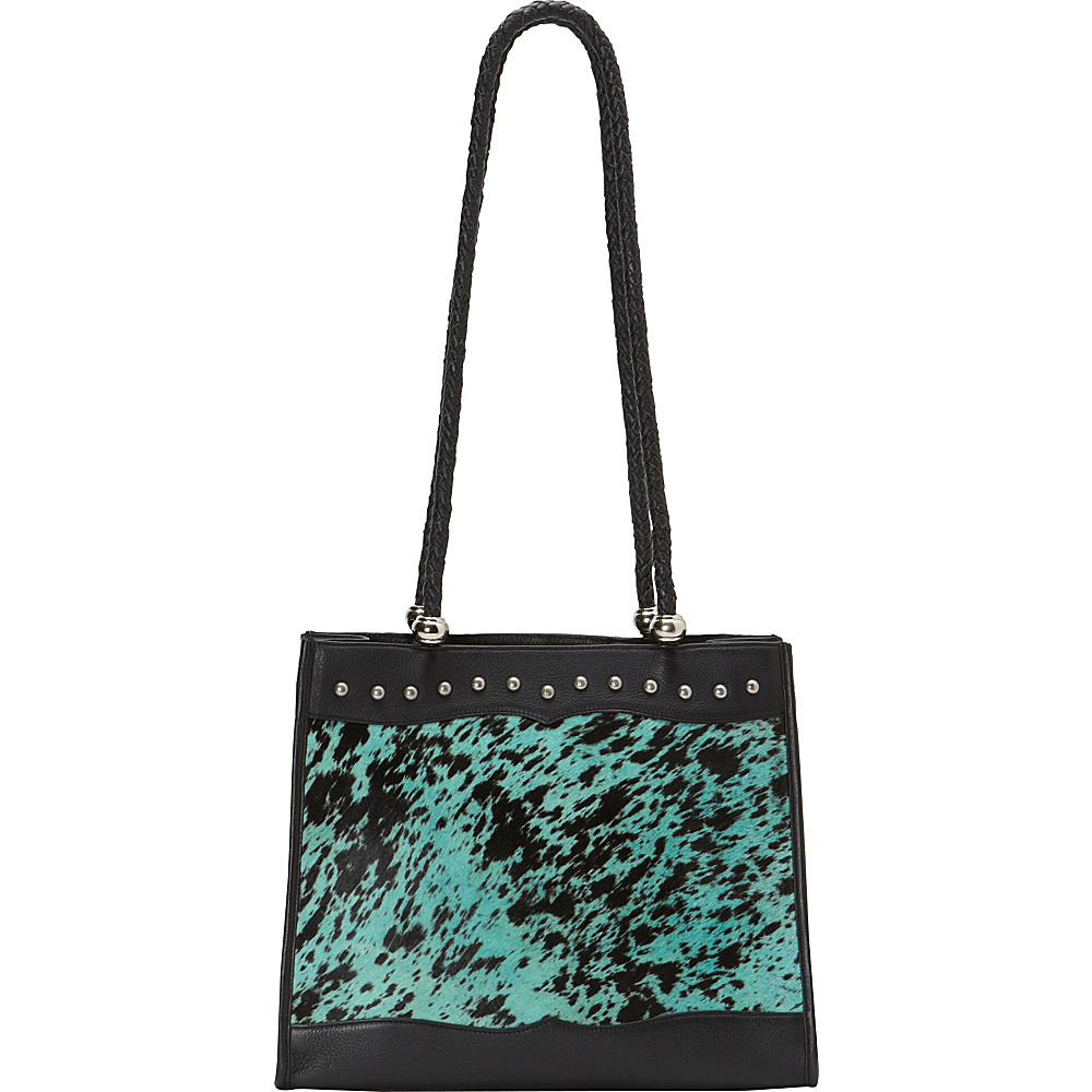 Scully Haircalf Shoulder Bag Black and Turquoise Scully Leather Handbags