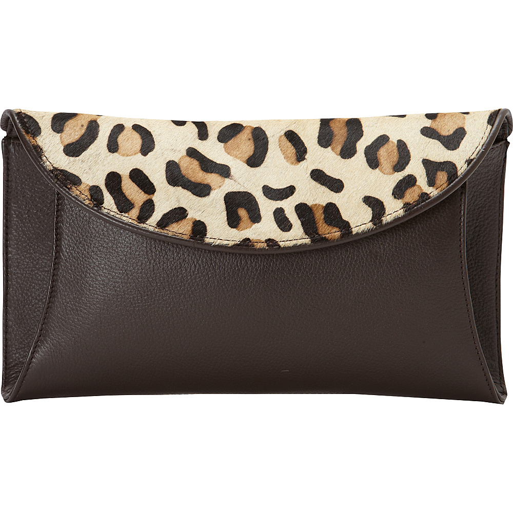 Scully Pebbled Leather Haircalf Clutch Brown Scully Leather Handbags