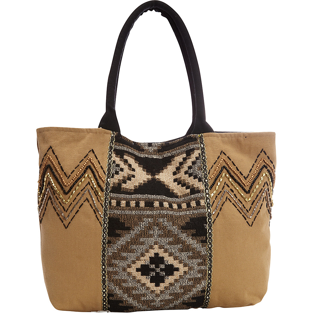 Scully Shoulder Bag with Geometric Aztec Print Taupe Scully Fabric Handbags