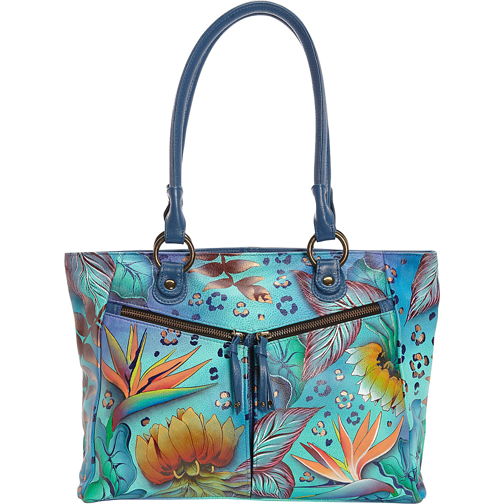 Anuschka Hand Painted Large Shopper with Front Pockets Tropical Dream Anuschka Leather Handbags