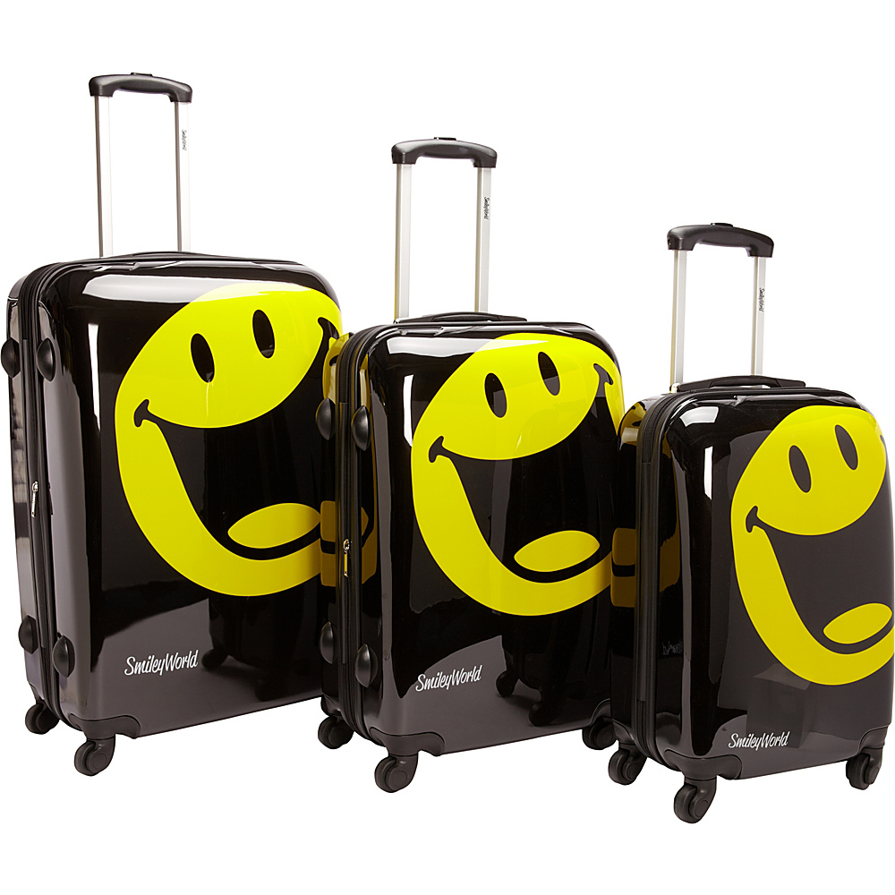 Smiley Smiley Happy World 3PC Spinner Luggage Set Black Smiley Luggage Sets