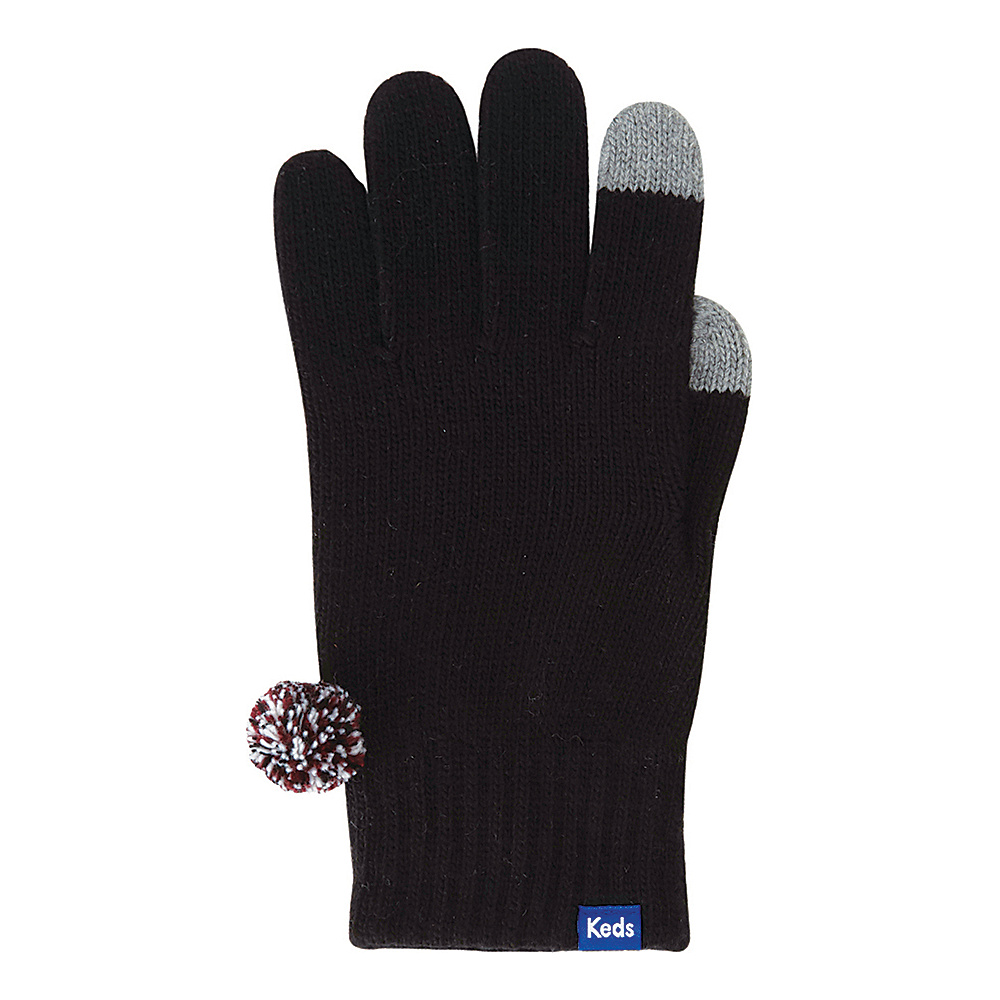 Keds Knit Gloves with Pom Black Keds Hats Gloves Scarves