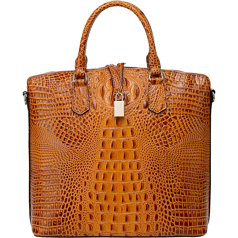 Vicenzo Leather Dione Croc Embossed Top Handle Leather Tote Brown Vicenzo Leather Leather Handbags