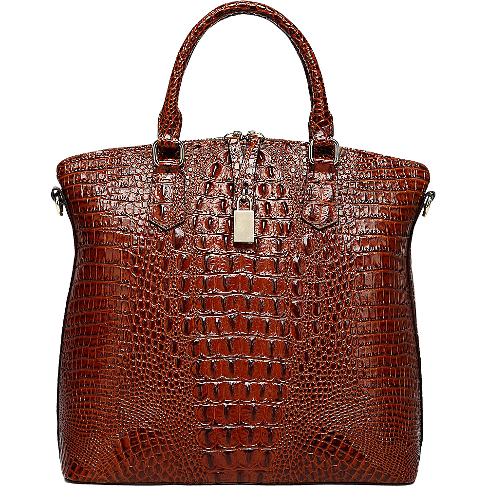 Vicenzo Leather Dione Croc Embossed Top Handle Leather Tote Red Vicenzo Leather Leather Handbags