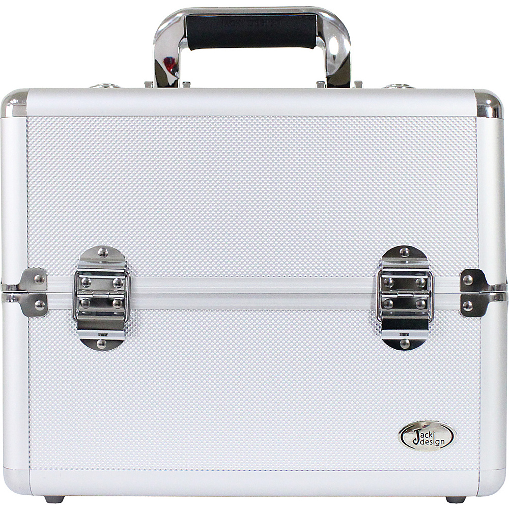 Jacki Design Carrying Makeup Salon Train Case with Expandable Trays Large Silver Jacki Design Toiletry Kits