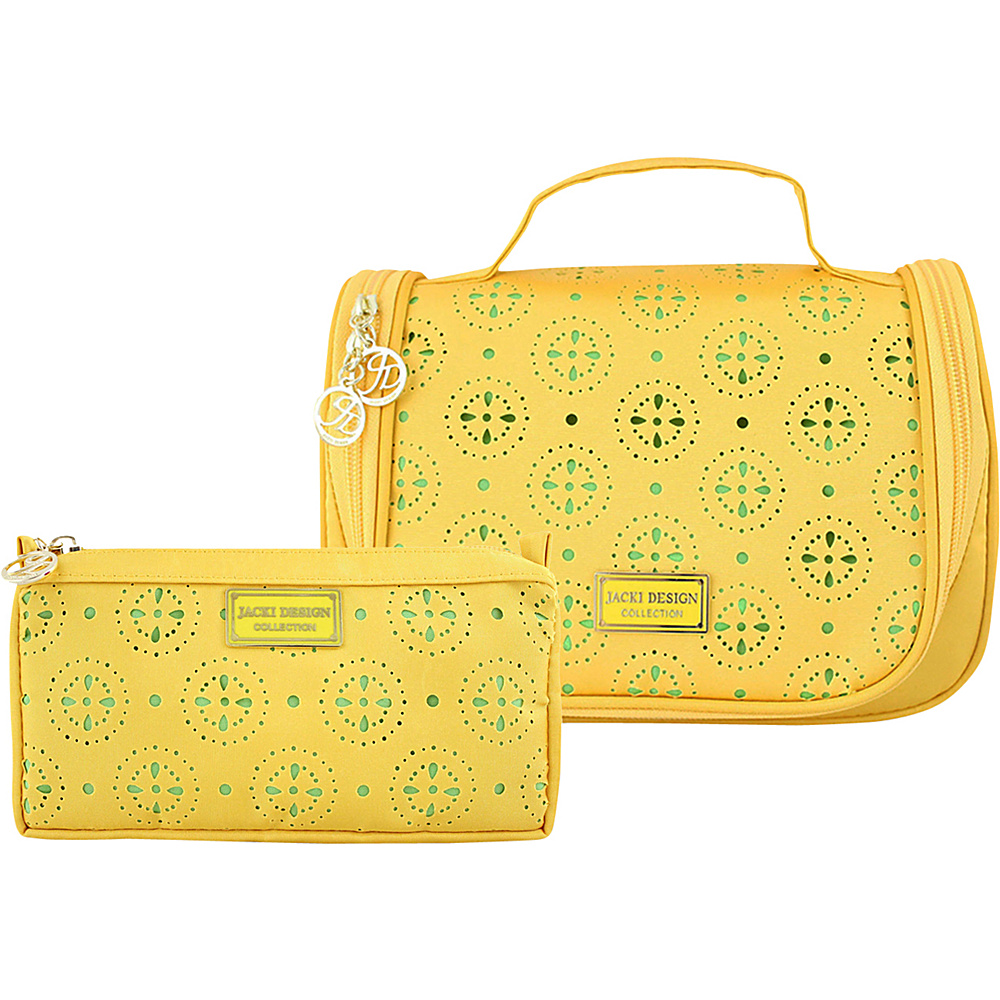 Jacki Design Cosmopolitan 2 Piece Hanging Travel and Cosmetic Bag Set Yellow Jacki Design Toiletry Kits