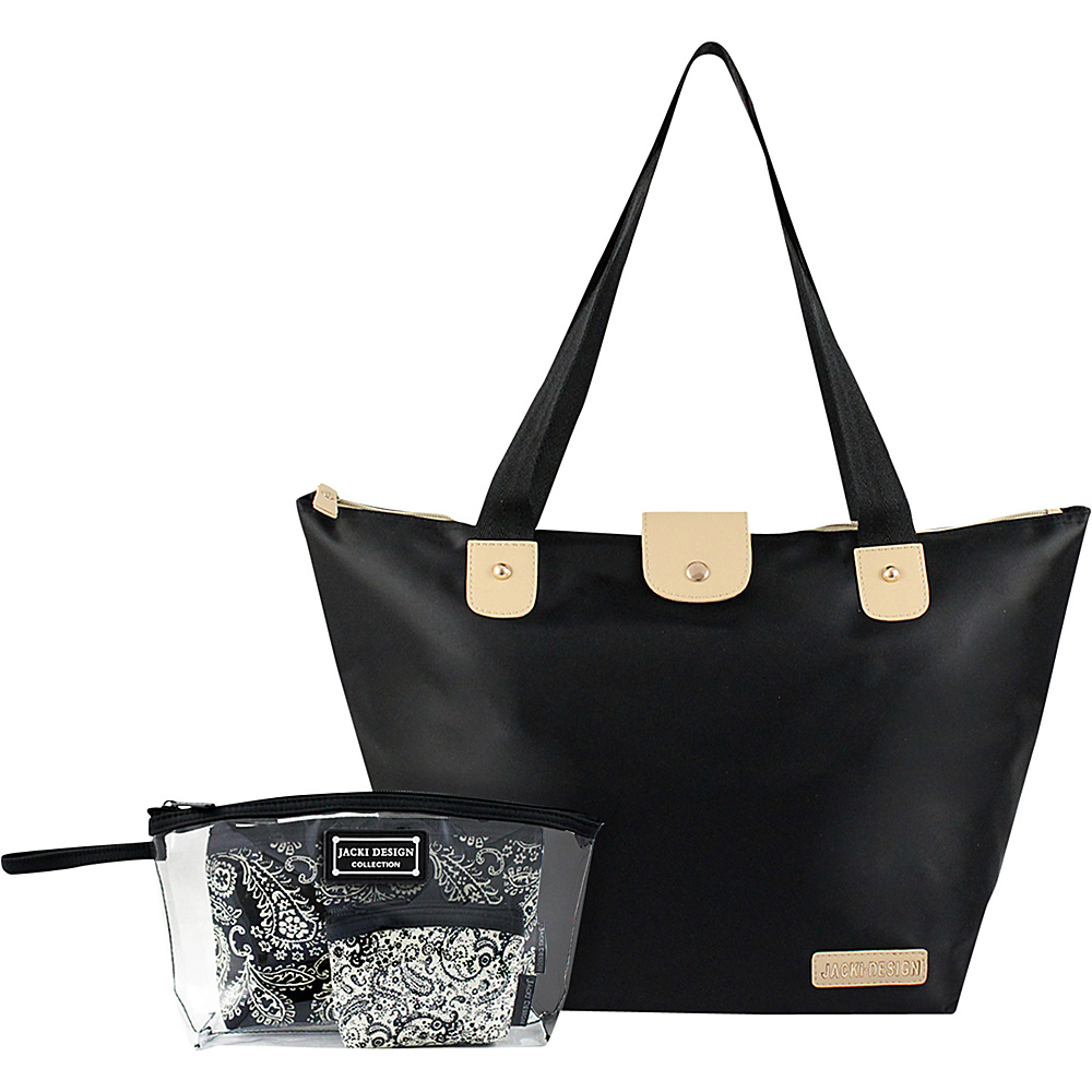 Jacki Design 4 Piece Tote Bag Accessory Bags Set Black Jacki Design Fabric Handbags