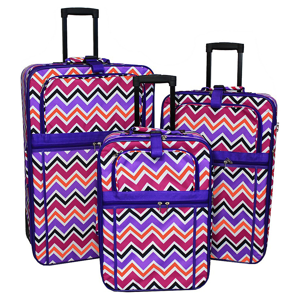 World Traveler Chevron Multi 3 Piece Expandable Upright Luggage Set Purple Trim Chevron Multi World Traveler Luggage Sets