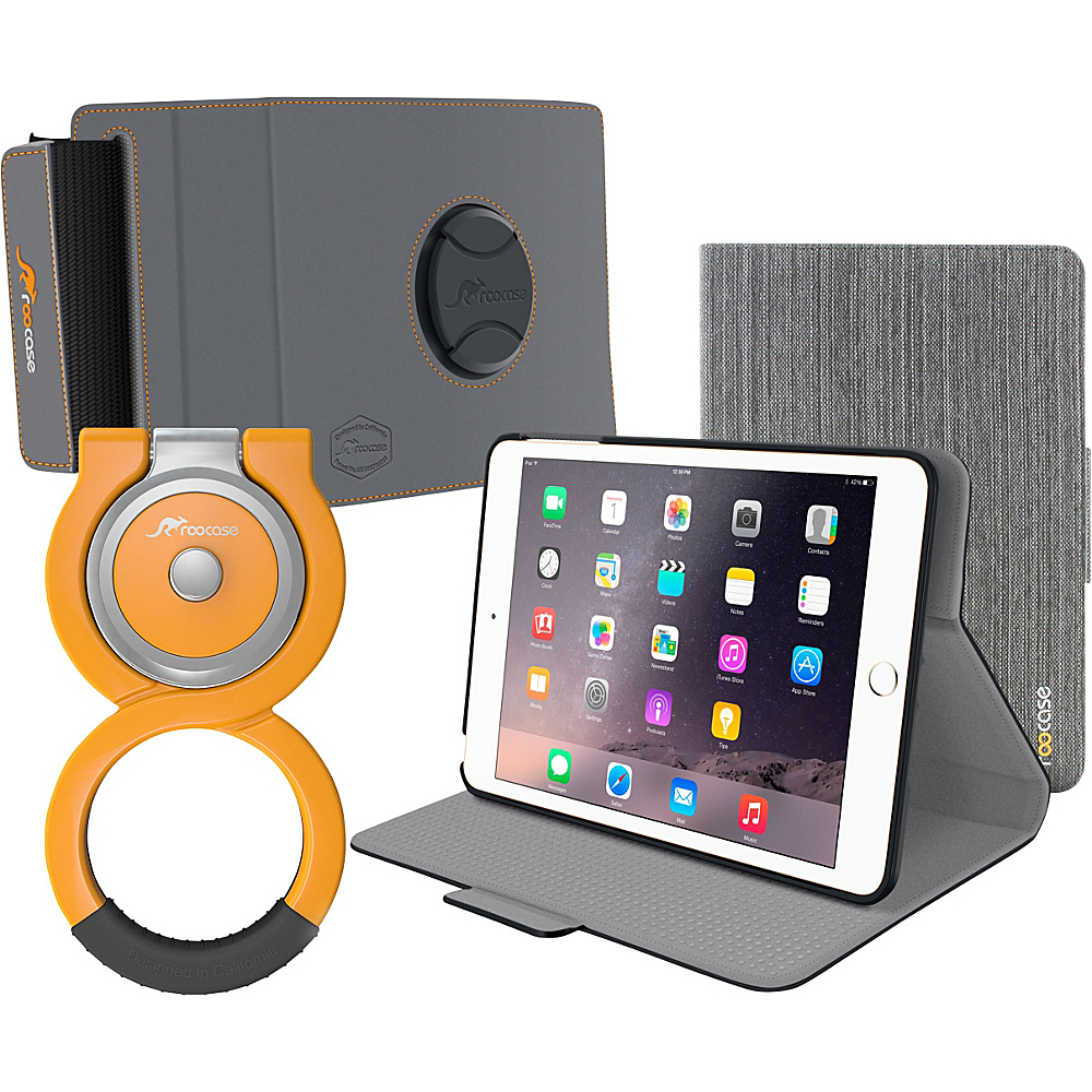 rooCASE Orb 360 Folio Case Orb 360 Loop and Strap Bundle for iPad Mini 4 3 2 1 Canvas Grey rooCASE Electronic Cases
