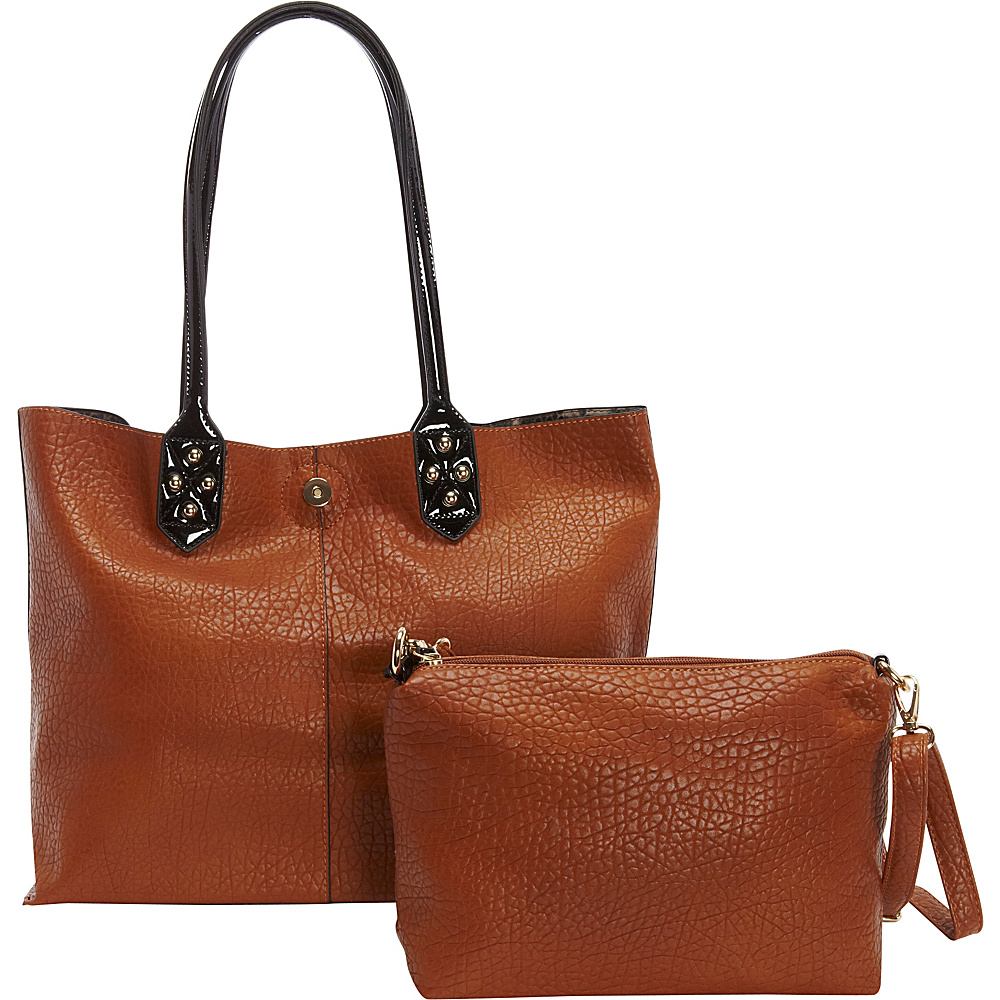 Diophy Crocodile Pattern Accented Tote Brown Diophy Manmade Handbags