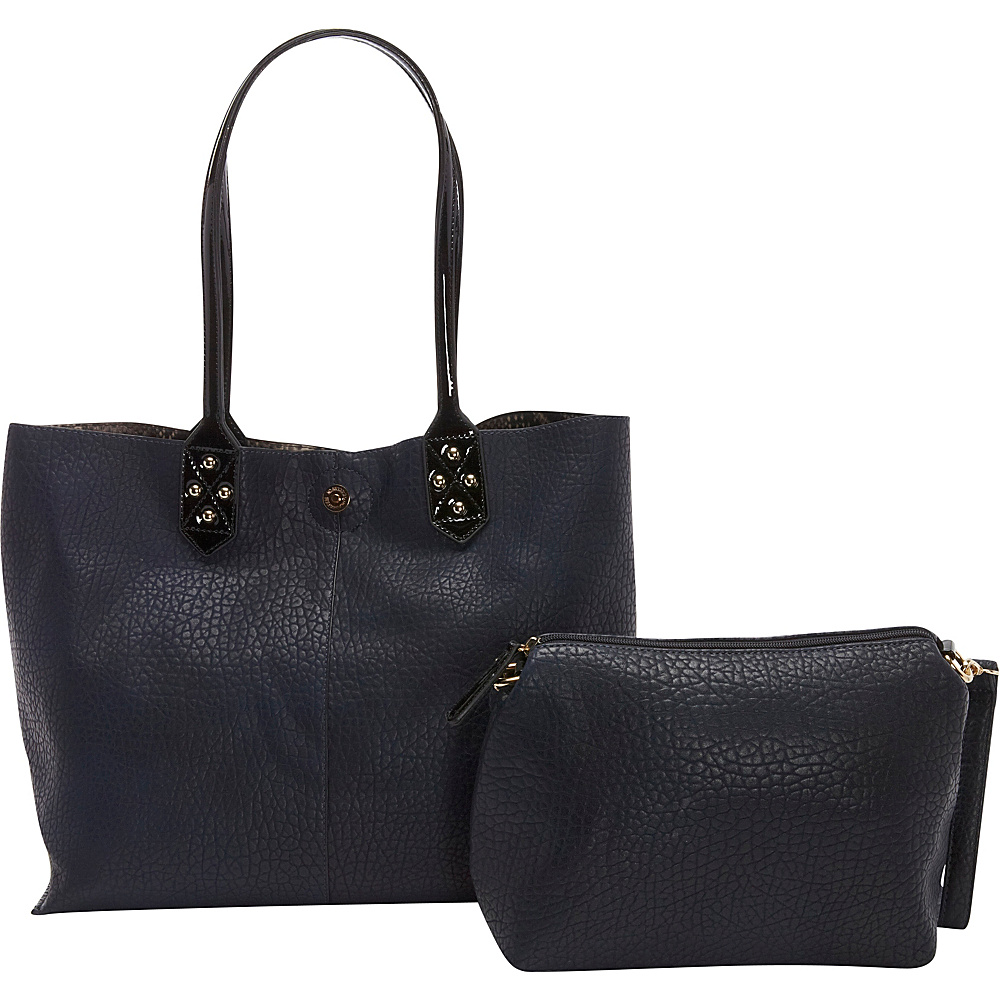 Diophy Crocodile Pattern Accented Tote Navy Diophy Manmade Handbags