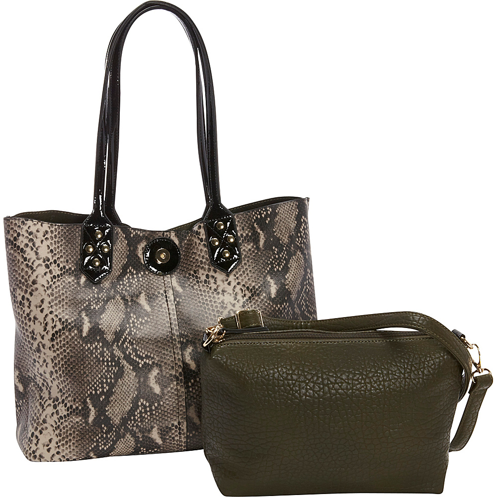 Diophy Crocodile Pattern Accented Tote Olive Diophy Manmade Handbags