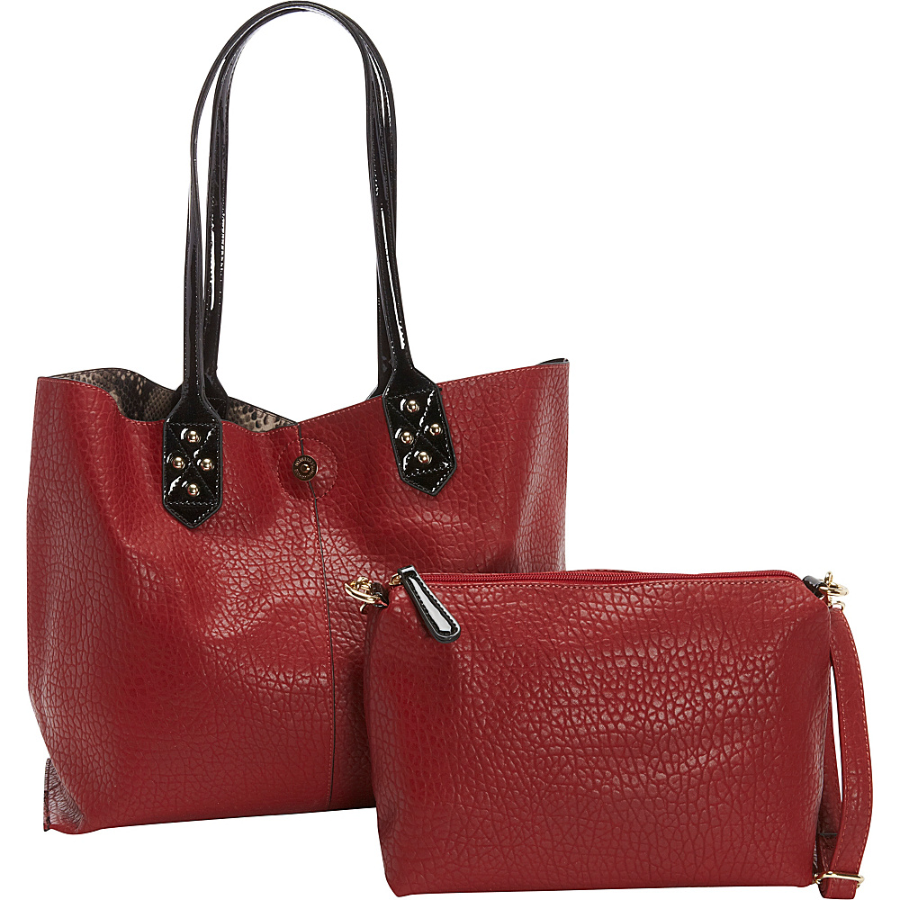 Diophy Crocodile Pattern Accented Tote Red Diophy Manmade Handbags