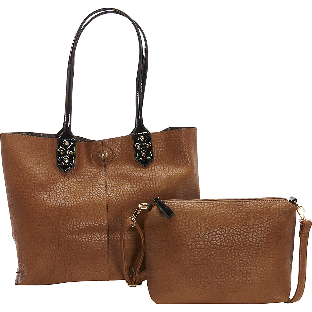 Diophy Crocodile Pattern Accented Tote Taupe Diophy Manmade Handbags