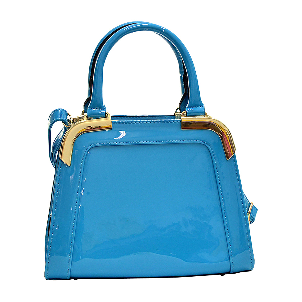 Dasein Patent Faux Leather Corner Satchel Blue Dasein Manmade Handbags