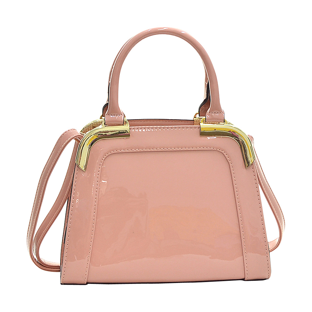 Dasein Patent Faux Leather Corner Satchel Pink Dasein Manmade Handbags