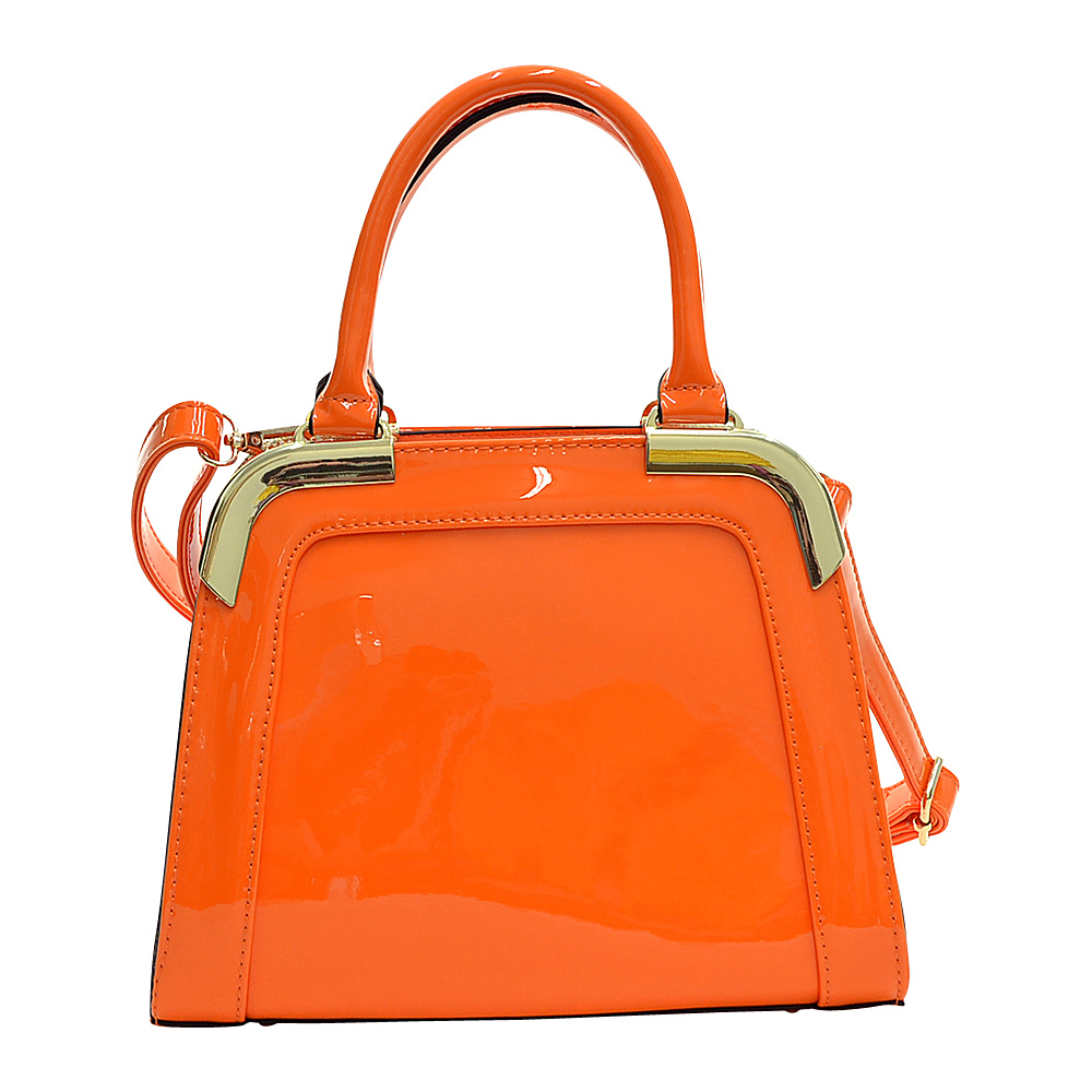 Dasein Patent Faux Leather Corner Satchel Orange Dasein Manmade Handbags