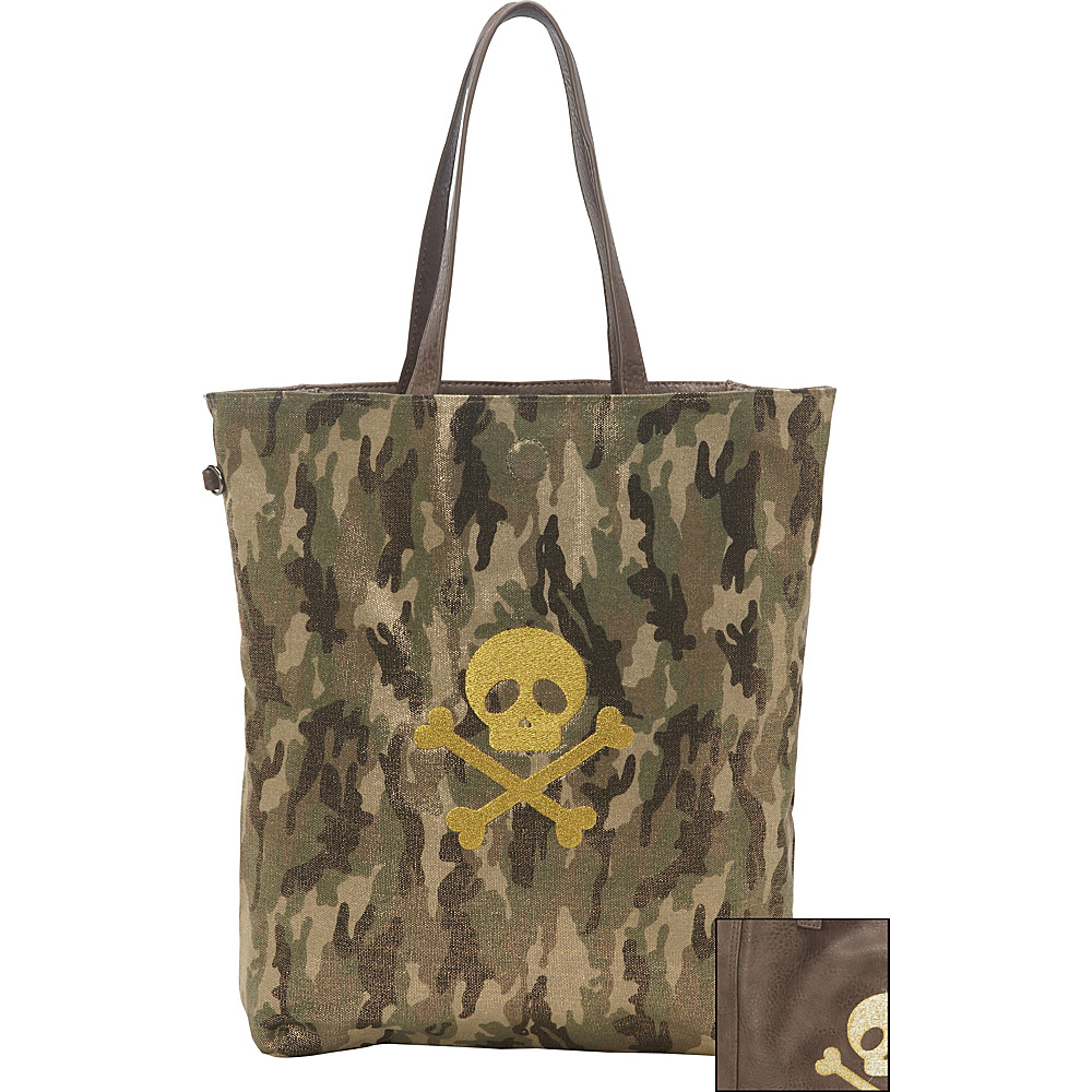 Clava Tote with Skull and Bones Metallic Camo Clava Fabric Handbags