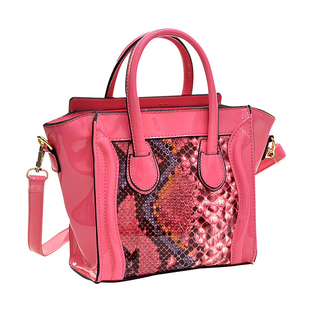 Dasein Patent Leather with Snakeskin Detail Satchel Pink Dasein Manmade Handbags