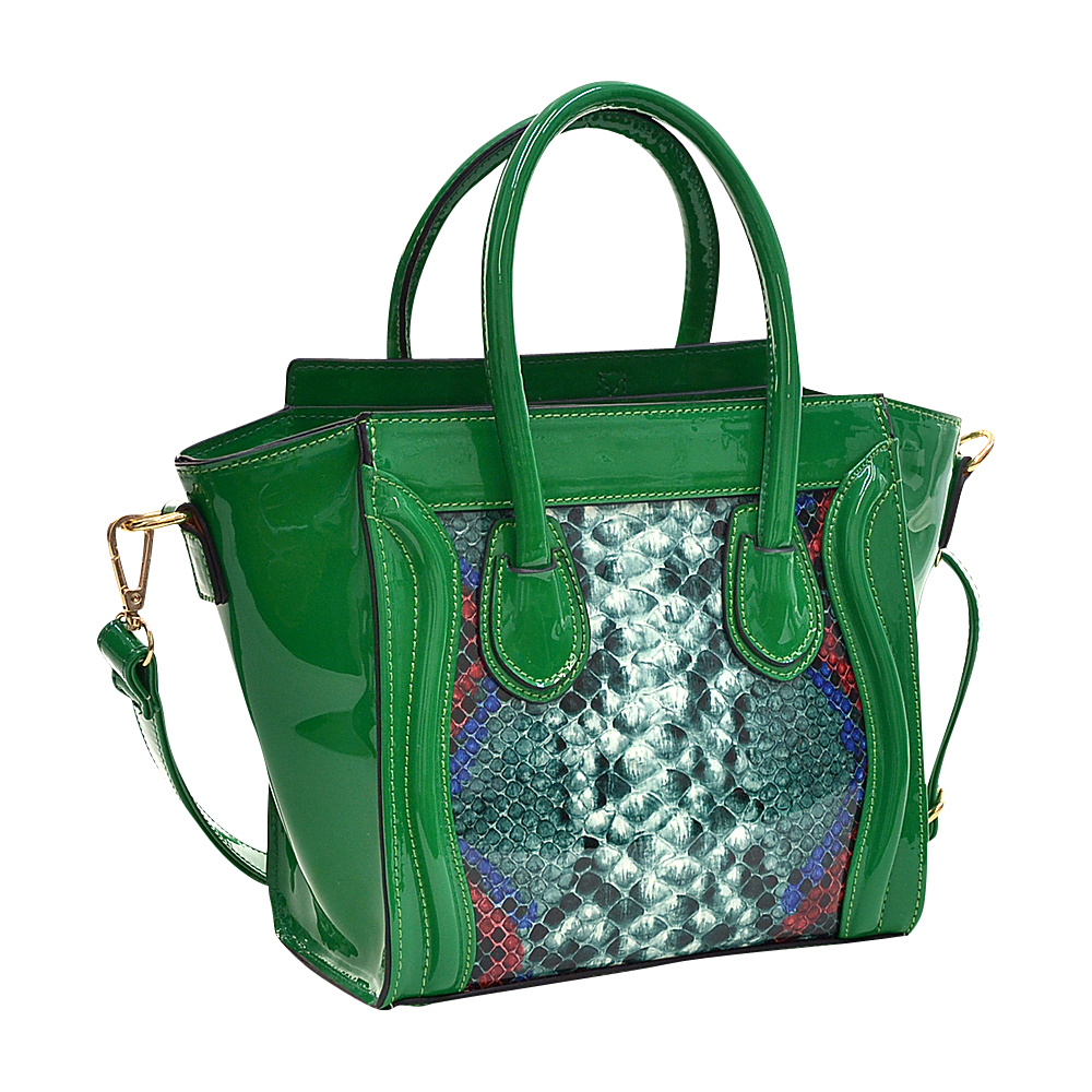 Dasein Patent Leather with Snakeskin Detail Satchel Green Dasein Manmade Handbags