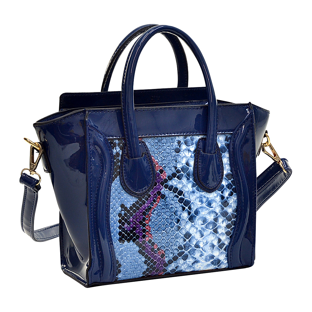 Dasein Patent Leather with Snakeskin Detail Satchel Blue Dasein Manmade Handbags