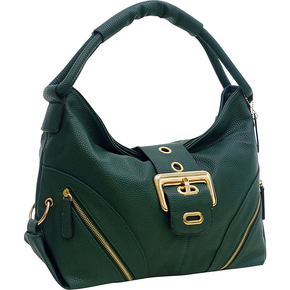 Dasein Buffalo Faux Leather Classic Hobo Deep Green Dasein Manmade Handbags