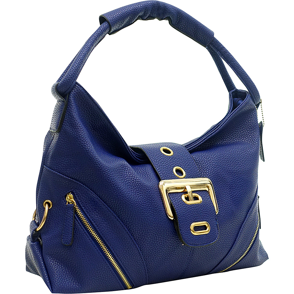 Dasein Buffalo Faux Leather Classic Hobo Navy Blue Dasein Manmade Handbags