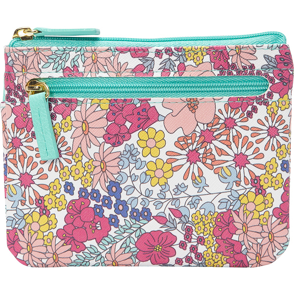 Buxton Ditsy Floral Pik Me Up Large I.D. Coin Card Case Beach Glass Buxton Ladies Small Wallets