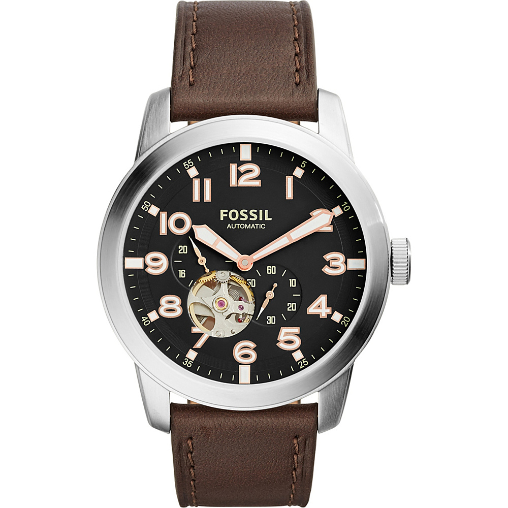 Fossil Pilot 54 Automatic Leather Watch Dark Brown Fossil Watches