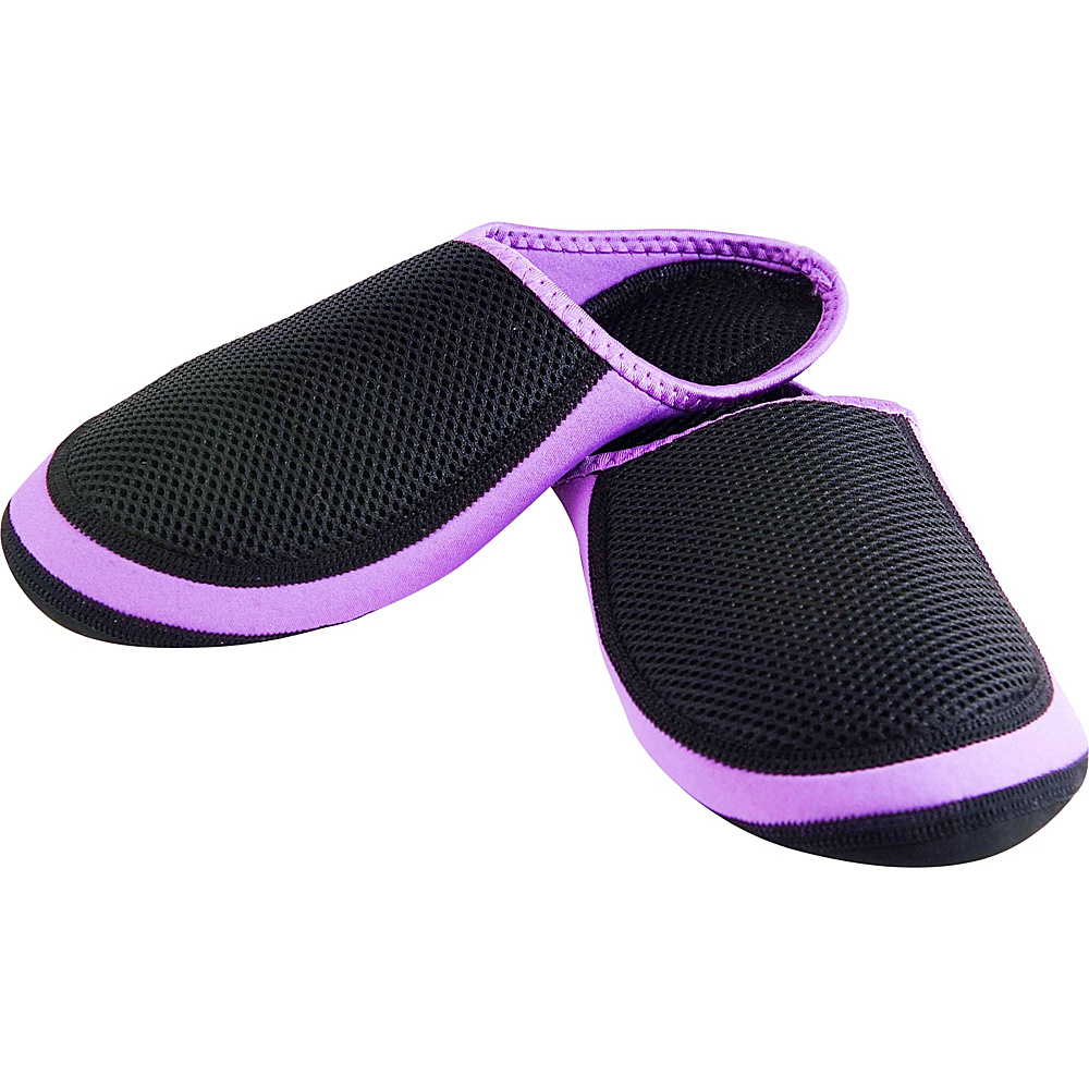 NuFoot Cushies Travel Slippers Black Mesh Purple Trim Medium NuFoot Women s Footwear