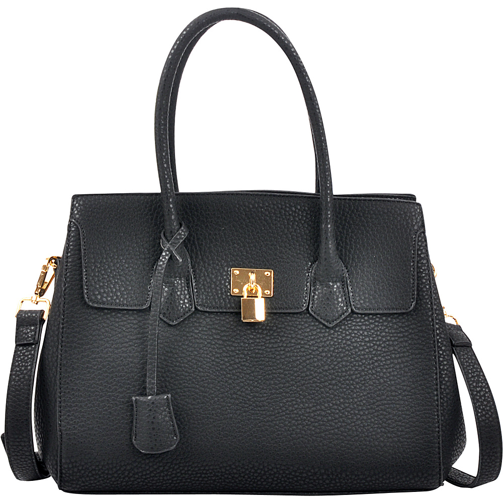 Dasein Kiss Lock Compartment Padlock Satchel with Shoulder Strap Black Dasein Manmade Handbags