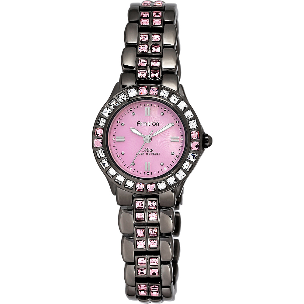 Armitron Womens Pink Swarovski Crystal Accented Gunmetal Bracelet Watch Gunmetal Armitron Watches