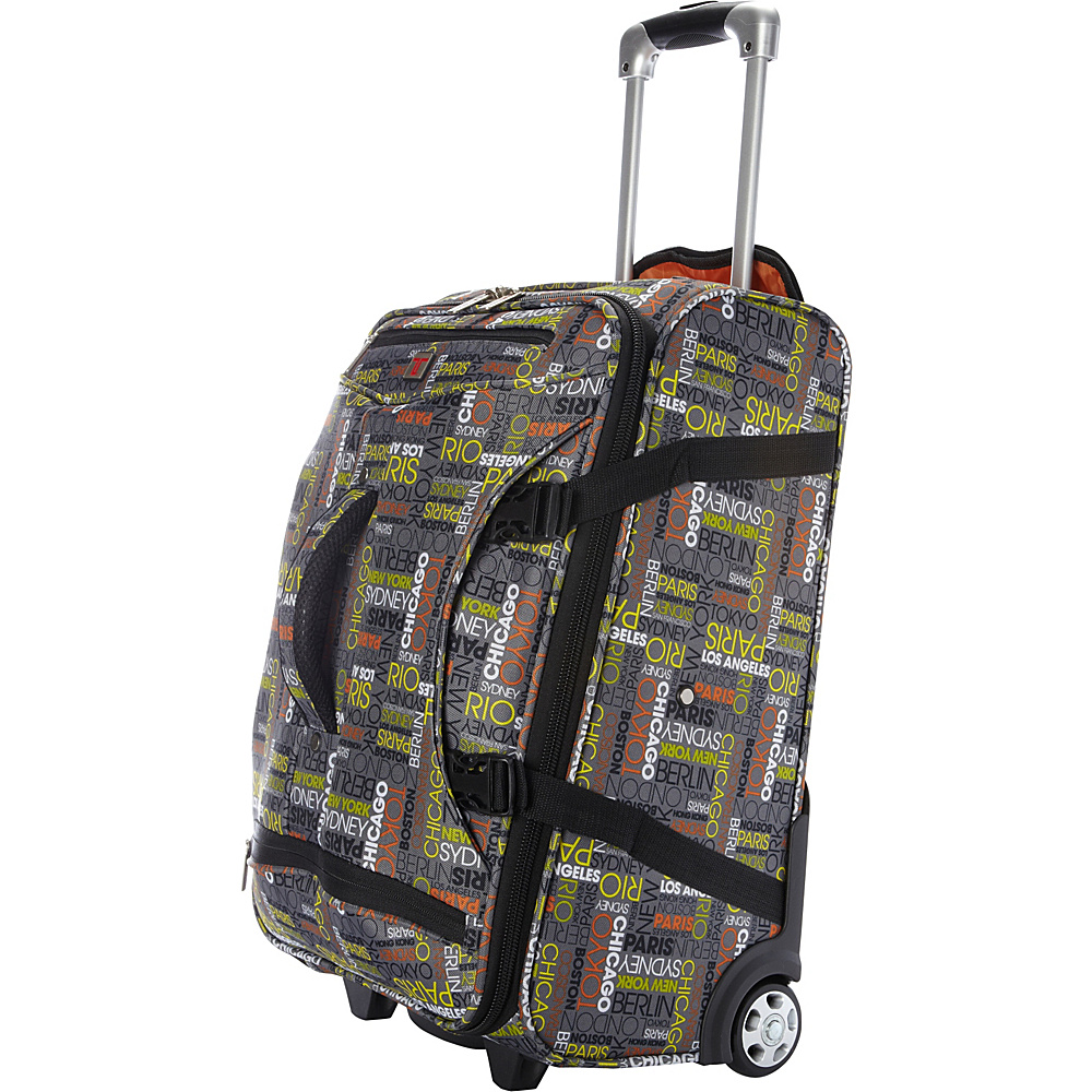 Travelers Club Luggage Cityscape 20 Luggage Duffel Hybrid Carry On w Padded Tablet Compartment City Pattern Travelers Club Luggage Rolling Duffels