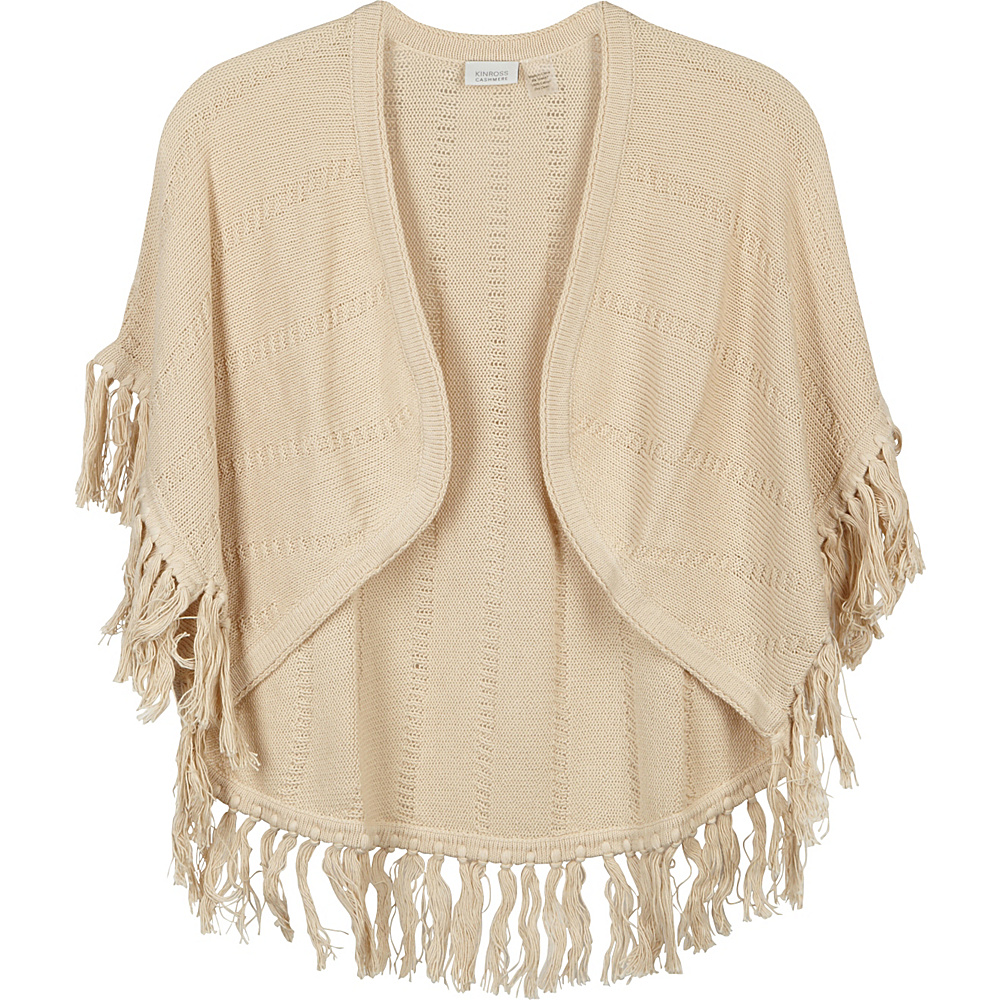Kinross Cashmere Curved Poncho with Fringe Straw Kinross Cashmere Women s Apparel