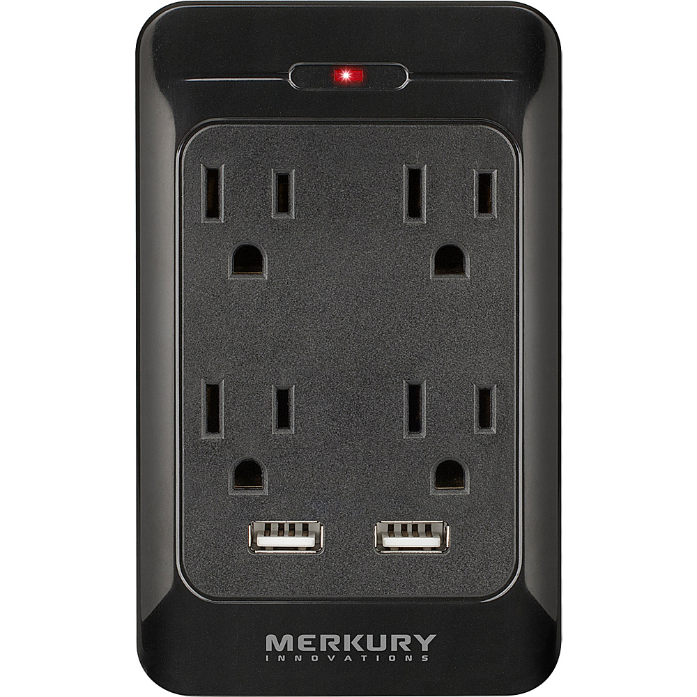 Merkury Innovations 4 AC Outlet and 2 USB Port 3.1 Amp Power Charging Station with Surge Protector Black Merkury Innovations Electronics