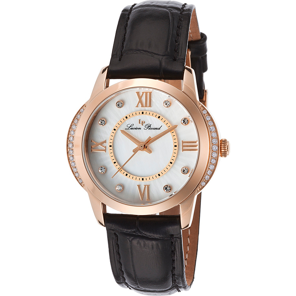 Lucien Piccard Watches Dalida Leather Band Watch Black White Pearl Rose Gold Lucien Piccard Watches Watches