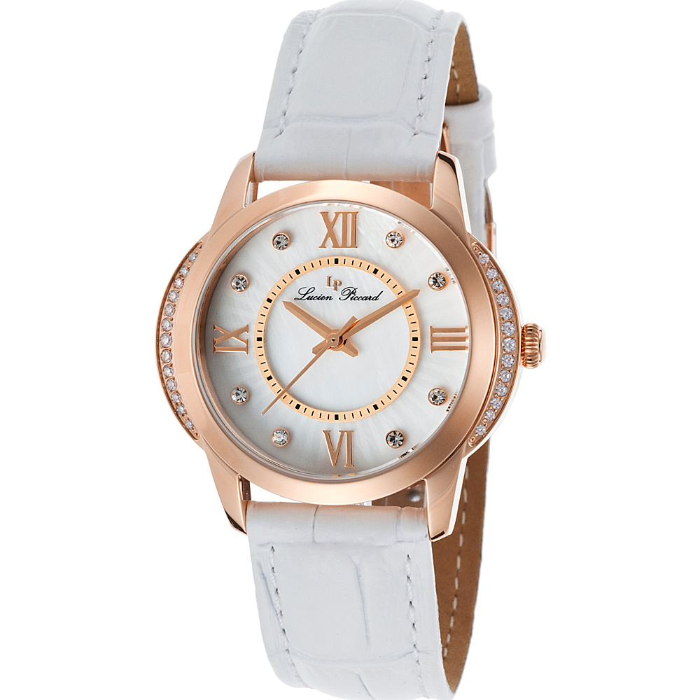 Lucien Piccard Watches Dalida Leather Band Watch White White Pearl Rose Gold Lucien Piccard Watches Watches