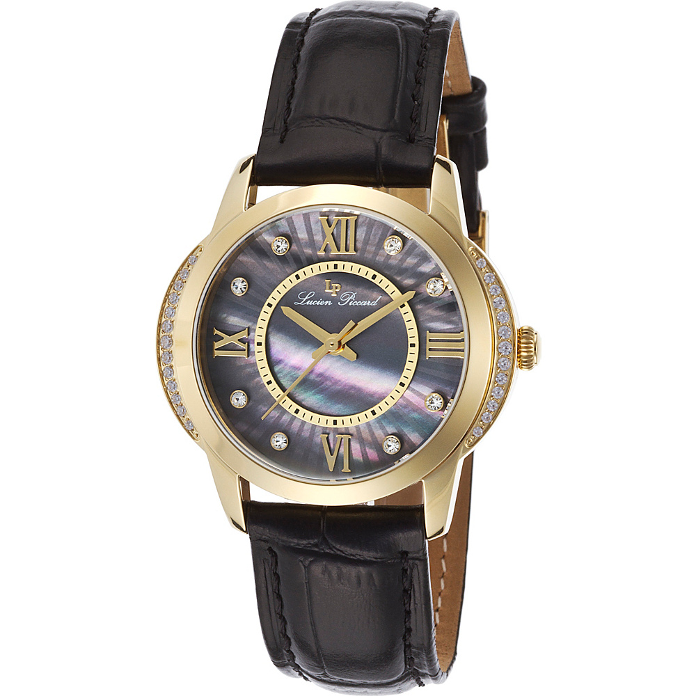 Lucien Piccard Watches Dalida Leather Band Watch Black Black Pearl Gold Lucien Piccard Watches Watches