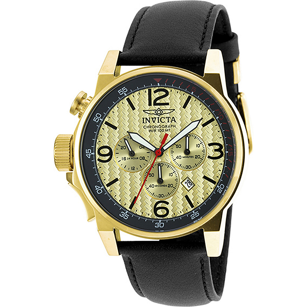 Invicta Watches Mens I Force Chronograph Genuine Leather Band Watch Black Gold Gold Invicta Watches Watches