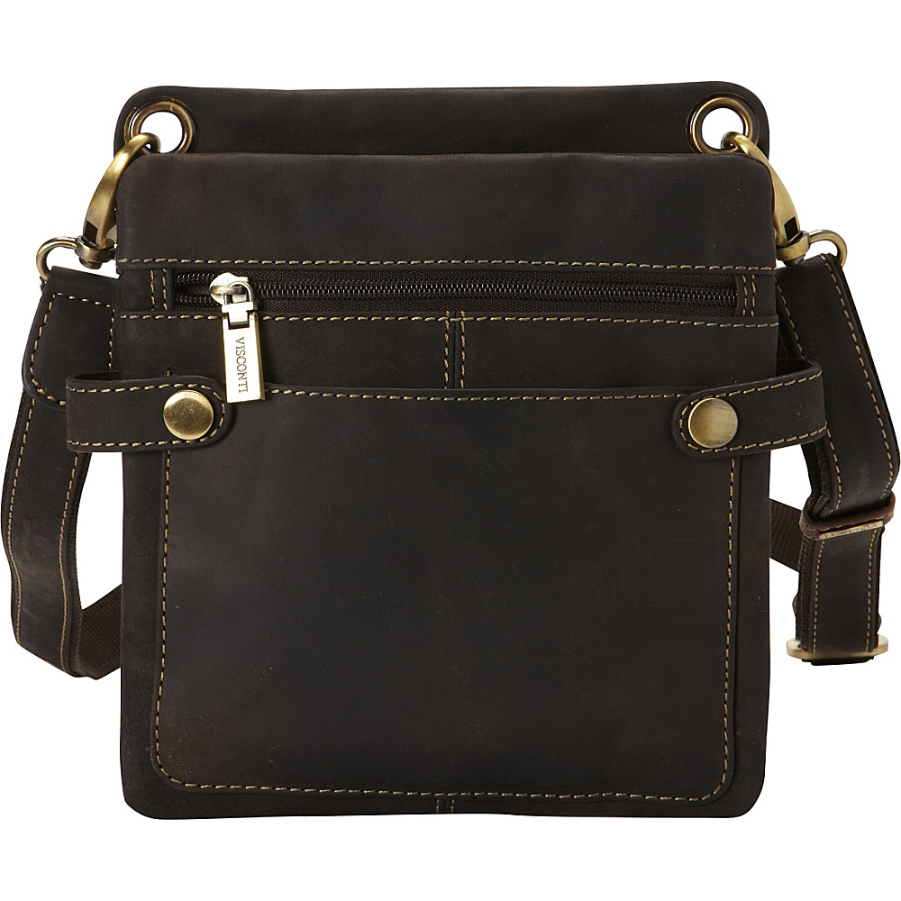 Visconti Distressed Leather Fashion Slim Crossbody Messenger Bag Oil Brown Visconti Messenger Bags