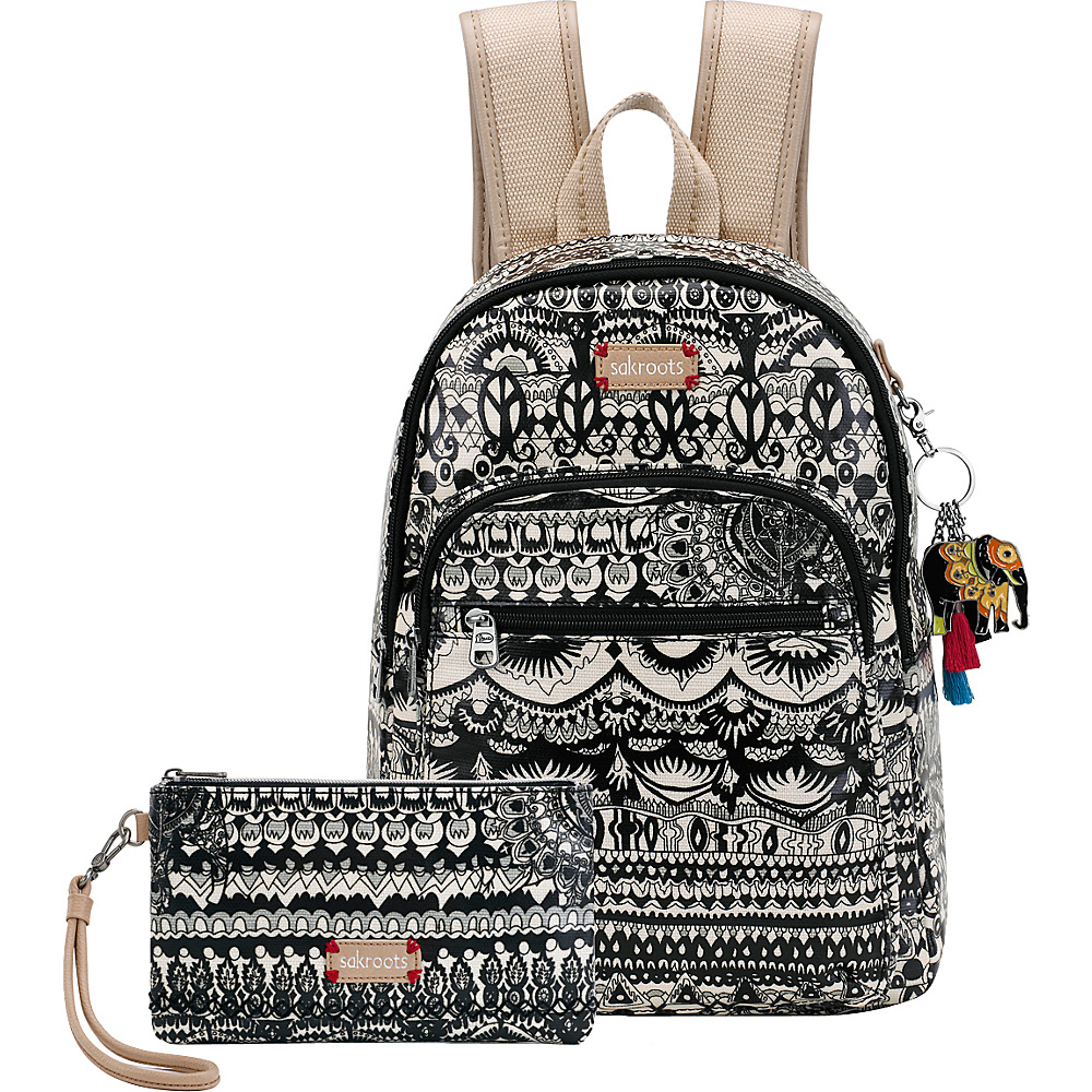 Sakroots Artist Circle Mini Backpack with Charging Wristlet Black amp; White One World Sakroots Fabric Handbags