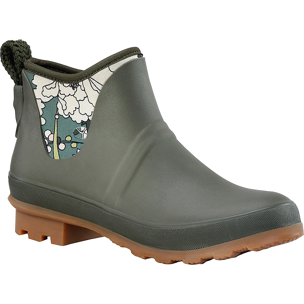 Sakroots Mano Ankle Rain Boot 8 M Regular Medium Olive Flower Power Sakroots Women s Footwear