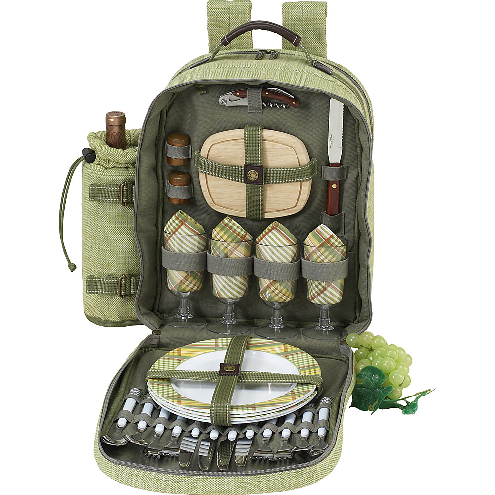Picnic at Ascot Deluxe Equipped 4 Person Picnic Backpack with Cooler Insulated Wine Holder Olive Tweed Picnic at Ascot Outdoor Coolers