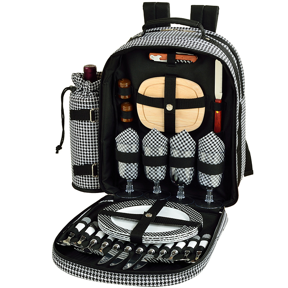 Picnic at Ascot Deluxe Equipped 4 Person Picnic Backpack with Cooler Insulated Wine Holder Houndstooth Picnic at Ascot Outdoor Coolers