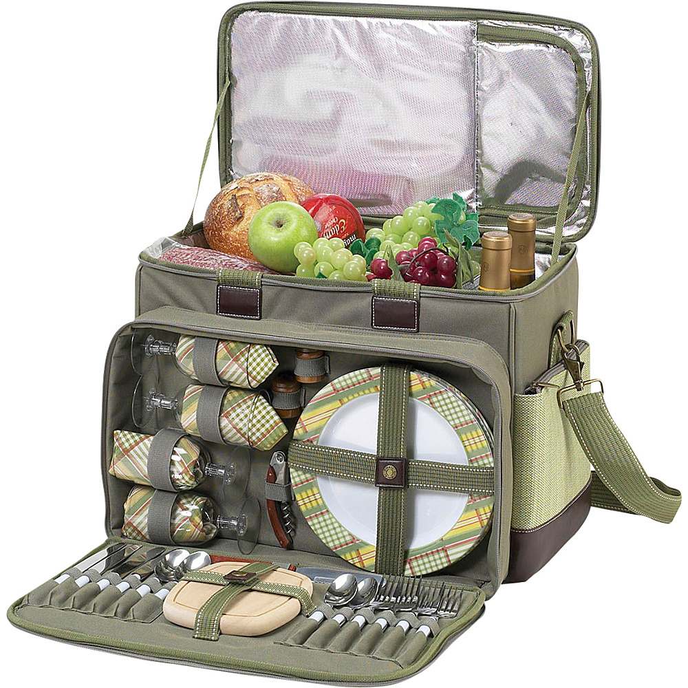 Picnic at Ascot Ultimate Insulated Picnic Cooler with Service for 4 Olive Tweed Picnic at Ascot Outdoor Coolers