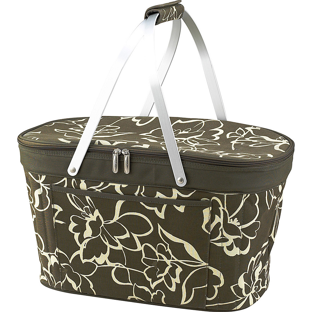 Picnic at Ascot Stylish Insulated Market Basket Picnic Tote with Sewn in Aluminum Frame Olive Floral Picnic at Ascot Outdoor Coolers