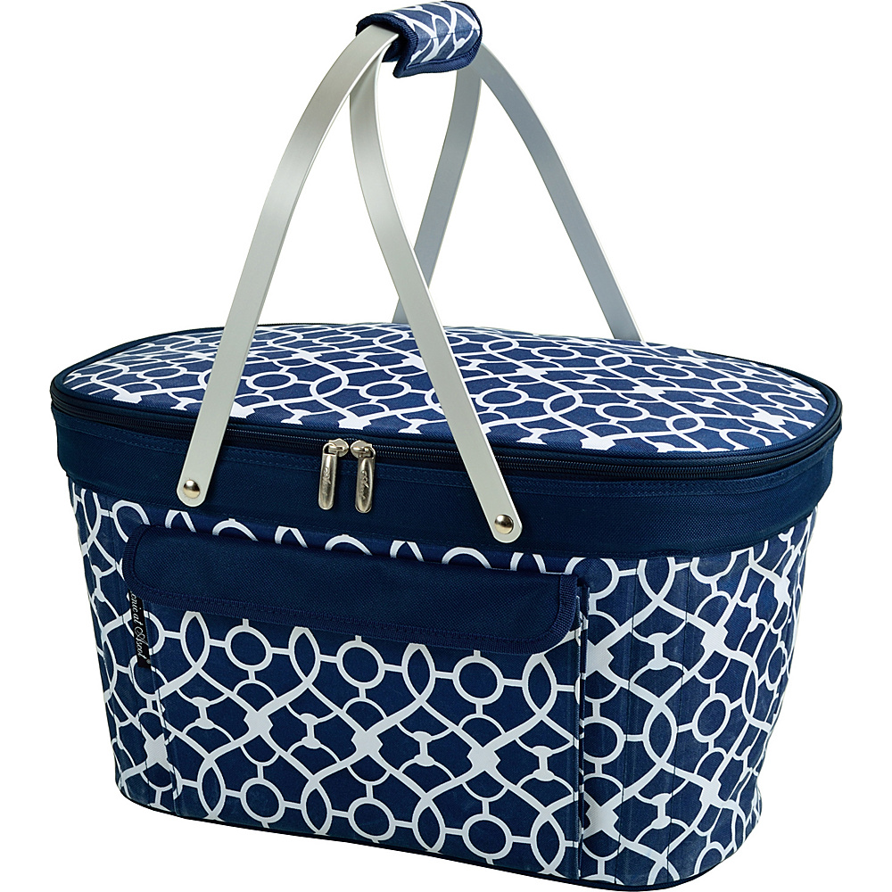 Picnic at Ascot Stylish Insulated Market Basket Picnic Tote with Sewn in Aluminum Frame Trellis Blue Picnic at Ascot Outdoor Coolers