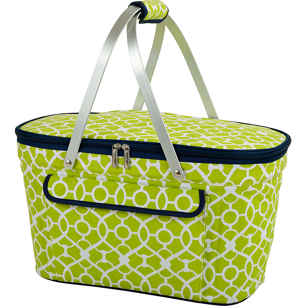 Picnic at Ascot Stylish Insulated Market Basket Picnic Tote with Sewn in Aluminum Frame Trellis Green Picnic at Ascot Outdoor Coolers